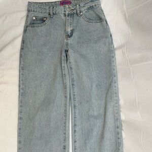 Edikted Light Blue Wide Leg Jeans W/ Bow Embroidery XS